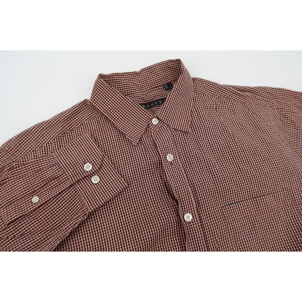Theory‎ Men's Large Orange Gingham Checks Long Sleeve Button Front Shirt